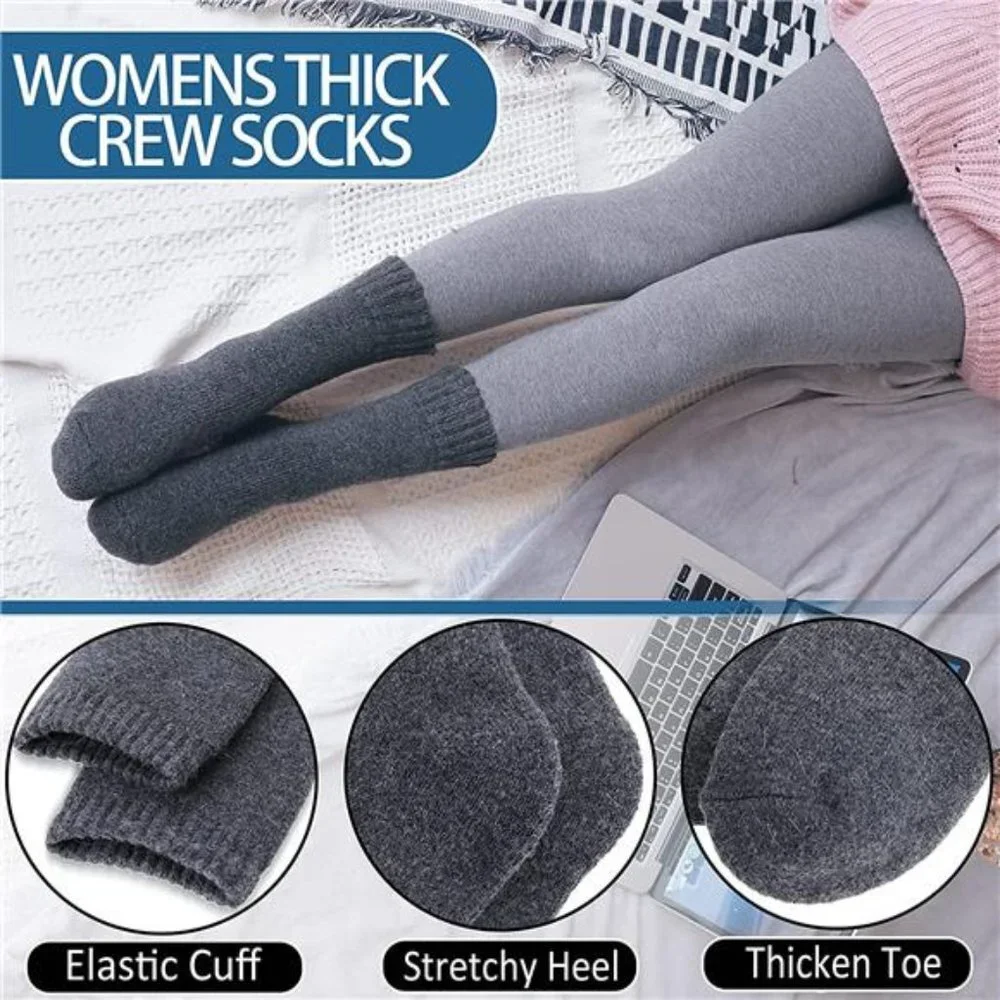 5 Pairs Women's Thermal Hiking Winter Boot Warm Thick Cozy Crew Comfy Socks